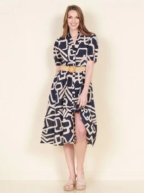 Kaktus Printed Short Sleeve Midi Dress